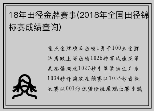 18年田径金牌赛事(2018年全国田径锦标赛成绩查询)